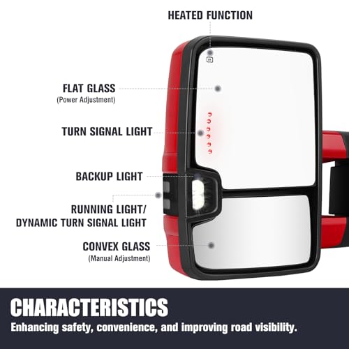 Red Tow Mirrors Switchback Light for 03-07 GMC Chevy Silverado Sierra - color: Red