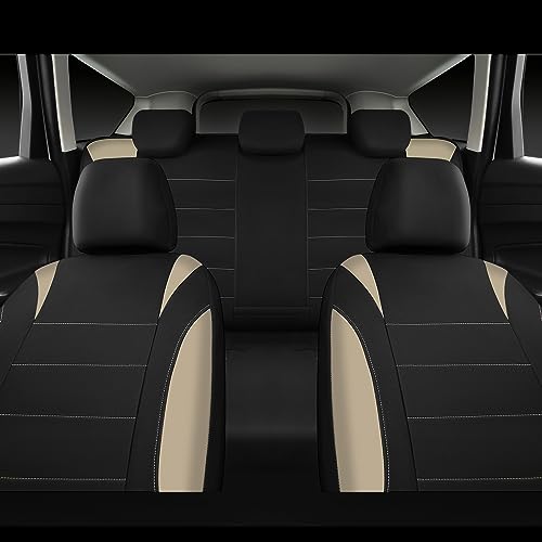 CAR PASS Waterproof Car Seat Covers Full Sets, Universal Fit Seat Covers for Cars, EVA Neoprene Seat Cover Set Full Sets, Interior Covers for Auto SUV,Vans,sedans, Trucks,(Black and Beige) - color: Beige Full Sets