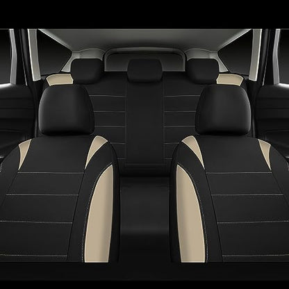 CAR PASS Waterproof Car Seat Covers Full Sets, Universal Fit Seat Covers for Cars, EVA Neoprene Seat Cover Set Full Sets, Interior Covers for Auto SUV,Vans,sedans, Trucks,(Black and Beige) - color: Beige Full Sets