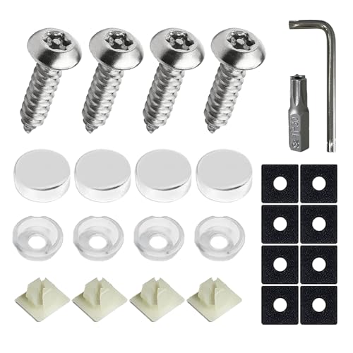 4Sets Black Anti Theft License Plate Screws Kits, Rustproof Stainless Steel Car Tag Mounting Hardware, M6 (1/4") Tamper Proof Screws for Securing Front and Back Frame (Sliver1) - color: Sliver1