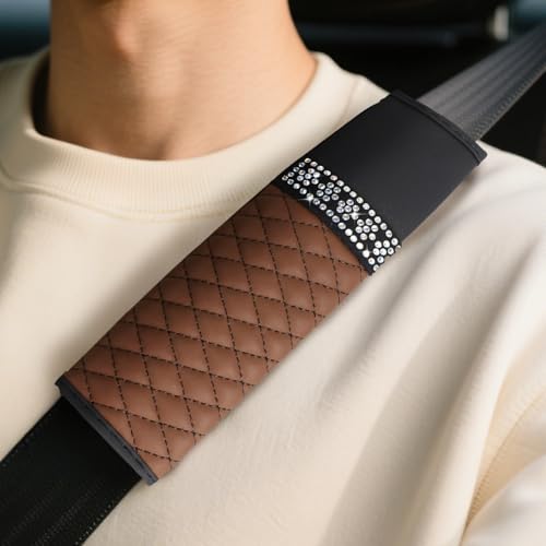 wuyaoyao 2PCS Car Seat Belt Cover Pads, Soft Leather Shoulder Pad, Coffee - color: Coffee