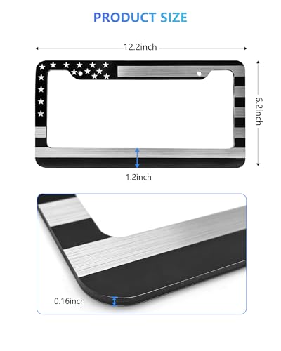 American Flag License Plate Frames, Black Patriotic Car Tag Holder 2 Pack - style: Black-Aluminum-Wide