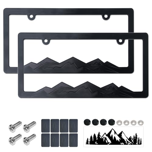 Mountain License Plate Frames, Black on Black, ABS Plastic - color: Black