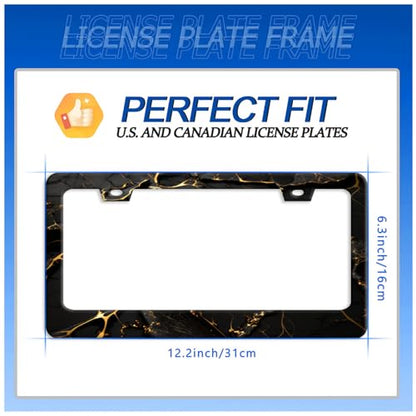 Marble Print License Plate Frame Stainless Steel Car Accessory 6.3x12.3Inch - color: Black Gold Marble Pattern