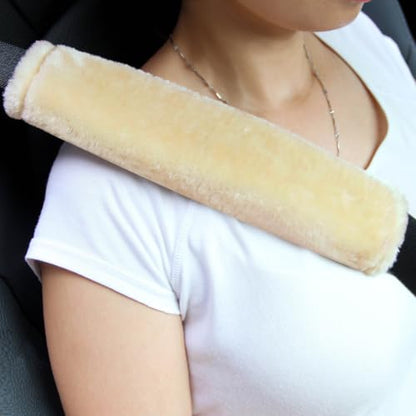 Amooca 2-Pack Soft Furry Universal Seatbelt Cover Car Shoulder Pad - color: Beige, size: 10.5in 2pack