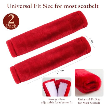 Amooca 2-Pack Soft Furry Universal Seatbelt Cover Car Shoulder Pad - color: Red, size: 10.5in 2pack