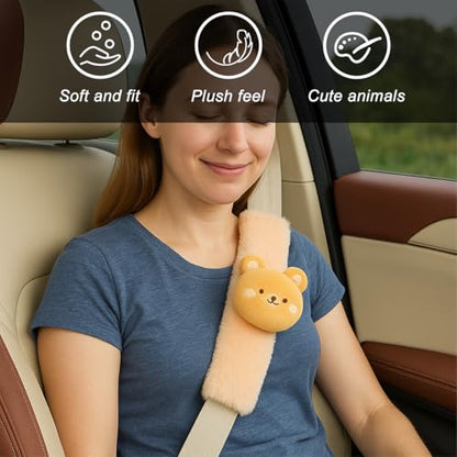 Zpana 2PCS Cute Bear Car Seat Belt Cover, Plush Soft Vehicle Safety Strap Pad, Automotive Interior Shoulder Neck Seatbelt Cushion Protector Accessories, Universal for SUV, Sedan, Truck - size: Bear
