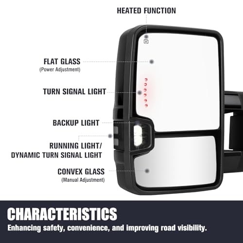 Black Tow Mirrors for 03-07 Chevy GMC Silverado Sierra Switchback Light - color: Black