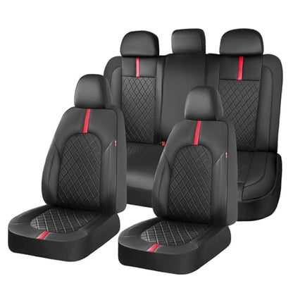 Coverado Car Seat Covers Full Set, Waterproof Front Seats Back Seat Cover, Leather Seat Cushion Universal Fit for Most Cars (Black-Red) - color: Black-Red, size: FullSet