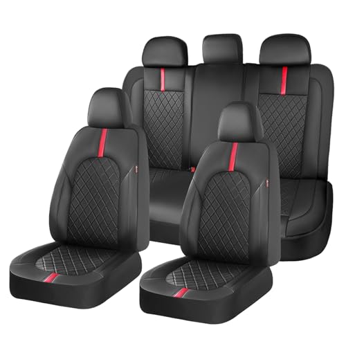 Coverado Car Seat Covers Full Set, Waterproof Front Seats Back Seat Cover, Leather Seat Cushion Universal Fit for Most Cars (Black-Red) - color: Black-Red, size: FullSet