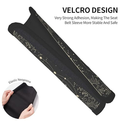 Vintage Sun Moon Stars 2PCS Car Seat Belt Cover – Super Soft Seatbelt Shoulder Protection Cushion, Comfortable Car Seat Belt Strap to Protect Your Neck and Shoulder
