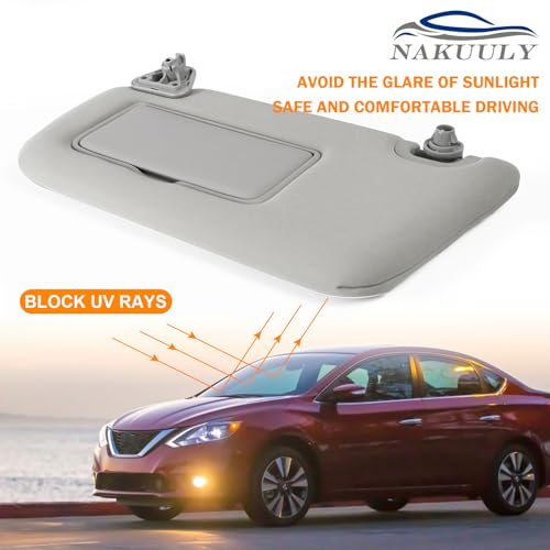 Left Driver Side Sun Visor w/o Light Compatible with Nissan Sentra 2013 2014 2015 2016 2017 2018 2019 Gray Sunvisor with Mirror Replaces # 96401-3SG8A