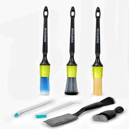 MVEQRRN 7PCS Car Detailing Brush Set,Boars Hair Detail Brush kit(Green) - color: 7PCS detailing brush green