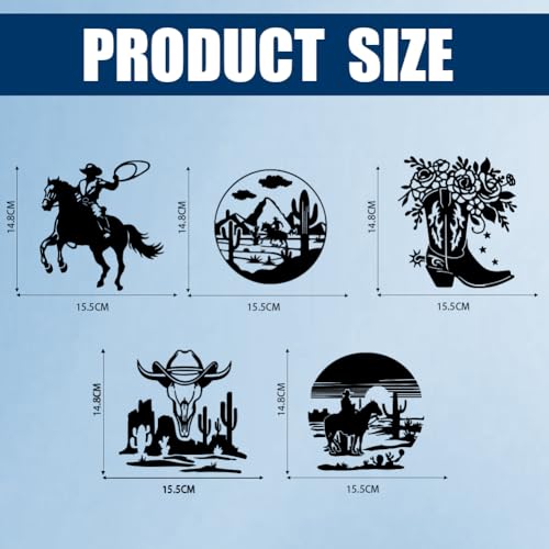 5Pcs Western Cowboy Car Stickers 6.1x5.83 inch Cowboy Boots and Horse Vinyl Car Decals Western Scenery Plastic Vehicle Decoration Decal for Auto Window and Body Cling - style: Western Cowboy Elements