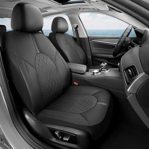 Coverado Universal Front Car Seat Covers, Waterproof Seat Protectors for Gym Sports & Pets, Quick-Fit for Cars SUVs and Trucks (Black) - color: Black-Black, size: Front