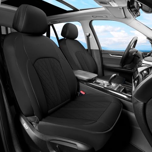 Coverado Universal Leather Seat Covers Front Seats, Front Seat Covers for SUV, Pickup Truck, Sedan, Automotive Vehicle Interior, Waterproof and Durable All Weather Protector，Black - color: Black, size: Front