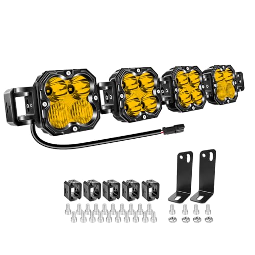 Willpower 27 inch 120W Yellow Straight Curved Adjustable & Linkable LED Light Bar with Wiring, Spot Flood Beam Off Road 4X4 Driving Fog Lights for 12V 24V Vehicle 4WD Car UTV SUV Truck Tractor Trailer - size: 27 inch linkable yellow spot flood beam