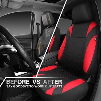 CAR PASS Neoprene Wetsuit Seat Covers, Waterproof Car Seat Covers Front with 5mm Composite EVA, Universal Fit for Car,Sedan, SUV TrucksAnti Slip, Airbag Compatible(Black and Red - color: Red