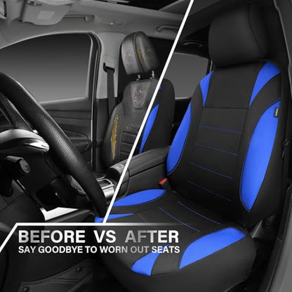 CAR PASS Neoprene Wetsuit Seat Covers, Waterproof Car Seat Covers Front with 5mm Composite EVA, Universal Fit for Car,Sedan SUV Trucks Anti Slip, Airbag Compatible(Black and Blue - color: Blue