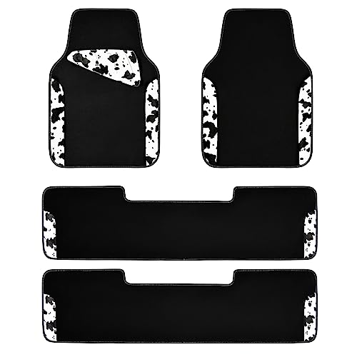 CAR PASS Waterproof Universal 3 Row Car Floor Mats, Cow Print Car Mats Fit for SUV,Vans,sedans, Trucks,Set of 3 Row Vehicles Car Carpet with Heel Pad and Nibs Backing, Cute Women Girly (Black White) - color: Cow Print（3Row）