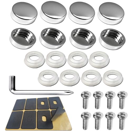 BGGTMO Chrome License Plate Screws Caps, Stainless Steel Bolts Hardware - color: Screw Caps-Chrome