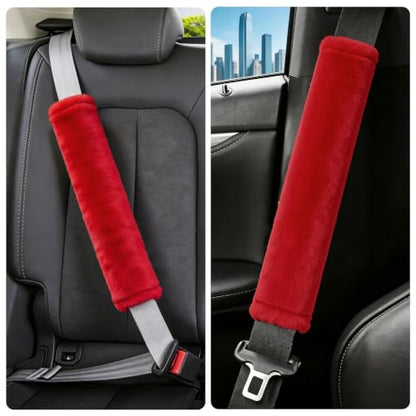 Amooca 15.7in Extra Long Furry Universal Car Seatbelt Cover Shoulder Pad - color: Red, size: 15.7in 1pack