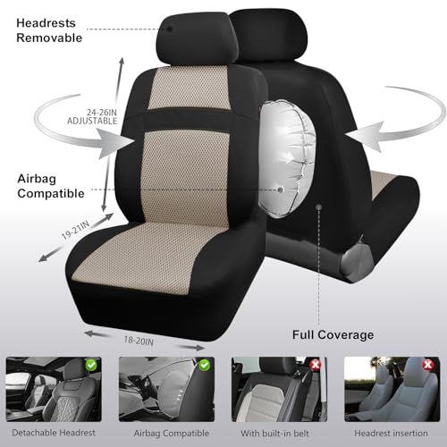 CAR PASS Car Seat Covers Front Seats Only, 3D Air Mesh Car Seat Cover with 5mm Composite Sponge Inside,Airbag Compatible Universal Fit SUV,Vans,sedans, Trucks, Automotive Interior Covers(Black Beige) - color: Black and Beige, size: Two Front