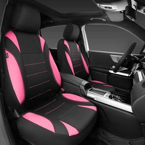 CAR PASS Waterproof Car Seat Covers Front Seats Only with 5mm Composite EVA, Neoprene Car Seat Cover Separate Headrest Cover, Quick Setup Universal Fit for Car SUV Trucks,Airbag Compatible Black Pink - color: Pink Black