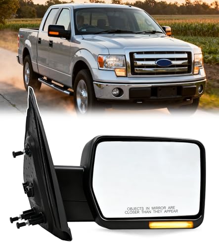 Passenger Side Power Heated Mirror Compatible with Ford F-150 2011-2014, Passenger Side Mirror Replacement Manual Fold With Signal Light & Spotter Glass, Textured - size: 11-14 F150 Passenger Side