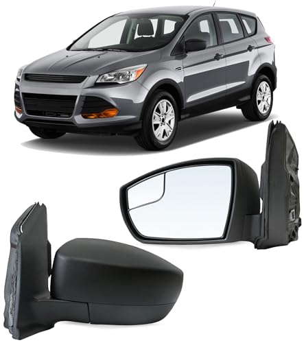 Left Driver Side Mirror Compatible With 2013-2016 Ford Escape with Power Glass & Manual Folding & Blindspot Mirror Matte Black Replace #CJ5Z17683BA FO1320434 - size: 13-16 Escape Driver Side