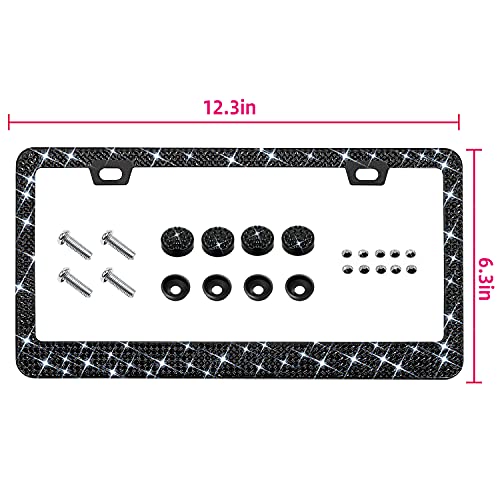 Bling Rhinestone License Plate Frame for Women，Diamond Sparkly Frames| Stainless Steel Frames & Over 1200 pcs Finest 14 Facets Black Glass Crystals Premium Diamond+GiftBox(Black) - color: BLACK
