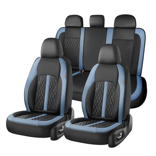 Coverado Universal Leather Seat Covers Full Set for 5 Seats – Waterproof, Durable All-Weather Protector for SUV, Pickup Truck, Sedan, Blue&Black - color: Blue&Black, size: FullSet