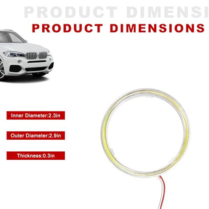 2 PCS 70MM Car Halo Rings, 12V Vehicle LED Fog Light Bulbs Circle DRL Lamp with Plastic Cover, COB 60SMD Circle Ring Halo Lights for Headlights Daytime Running Lights (White) - color: White, 70mm