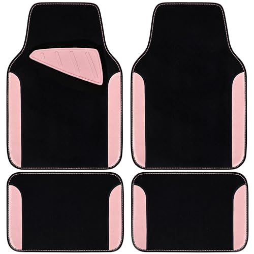 CAR PASS Waterproof Universal Fit Car Floor Mats, Car Mats Fit for SUV,Vans,sedans, Trucks,Set of 4pcs Car Carpet with Driver Heel Pad (Light Pink) - color: Light pink