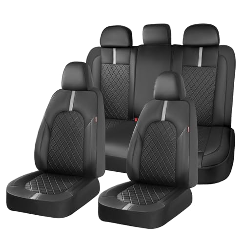 Coverado Car Seat Covers Full Set, Front Seats Back Seat Cover, Leather Seat Covers Non-Slip Seat Protectors Universal Fit for Most Cars (Black-White) - color: Black-White, size: FullSet