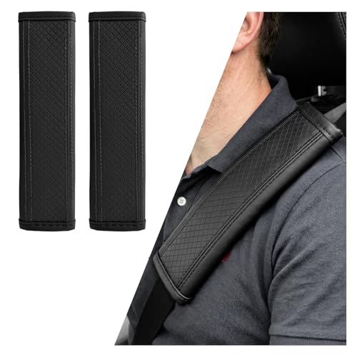 2PCS Car Seat Belt Cover Pad, Breathable Leather Safety Belt Shoulder Protector for a More Comfortable Driving, Universal Harness Pads Interior Decoration for Most Vehicles (Black) - color: Black