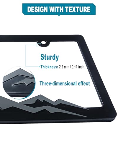 Mountain License Plate Frames- Gray on Black, ABS Plastic - color: Gray