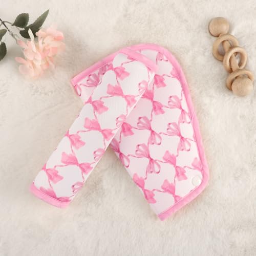 Kids Seat Belt Cover Pads, HNHUAMING Kid's Shoulder & Belly Protective Padding for Travel, Soft Breathable Car Seat Straps Pads for Children, Pink Bow - color: pink bow