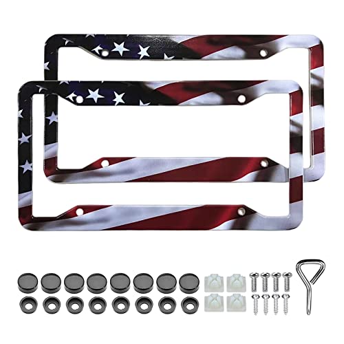 LIN KANG American Flag License Plate Frame Holder, 2 Pack Patriotic - color: Matte American flag