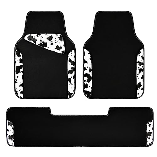 CAR PASS Waterproof Universal 3Pcs Car Floor Mats, Cow Print Car Mats Fit for SUV,Vans,sedans, Trucks,Set of Vehicles Car Carpet with Driver Heel Pad and Nibs Backing, Cute Women Girly (Black White) - color: Cow Print（3Pcs）