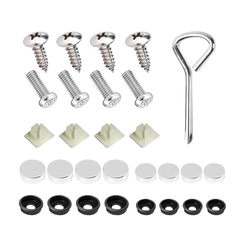 License Plate Screw Kit, Stainless Steel License Plate Screws Kit, License Plate Bolts, Caps Cover for Cars Front Rear Frame Holder on All Cars - color: Sliver3