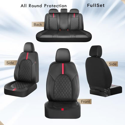 Coverado Car Seat Covers Full Set, Waterproof Front Seats Back Seat Cover, Leather Seat Cushion Universal Fit for Most Cars (Black-Red) - color: Black-Red, size: FullSet