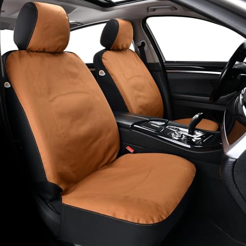 Coverado Car Seat Covers Front, Canvas Universal Seat Covers for Cars, 2-Pack Car Seat Cushions, Auto Seats Protectors for Kids & Dogs, Driver Seat Covers Fit for Most Vehicles Trucks SUVs/Khaki - color: Khaki, size: Front