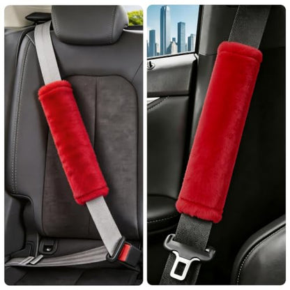 Amooca 2-Pack Soft Furry Universal Seatbelt Cover Car Shoulder Pad - color: Red, size: 10.5in 2pack