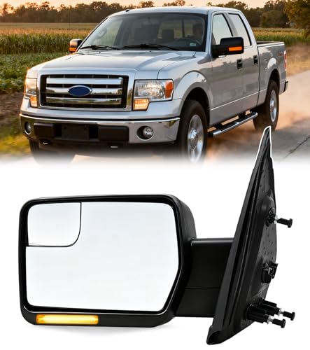 Driver Side Power Heated Mirror Compatible with Ford F-150 2011-2014, Driver Side Mirror Replacement Manual Fold With Signal Light & Spotter Glass, Textured - size: 11-14 F150 Driver Side