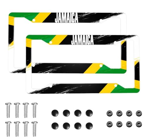 Jamaica License Plate Frame 2 Pack License Plate Holder Universal Aluminum License Plate Cover Car Accessories for Men Women - color: Jamaica