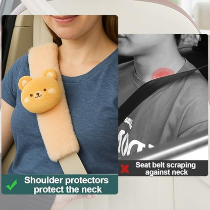 Zpana 2PCS Cute Bear Car Seat Belt Cover, Plush Soft Vehicle Safety Strap Pad, Automotive Interior Shoulder Neck Seatbelt Cushion Protector Accessories, Universal for SUV, Sedan, Truck - size: Bear