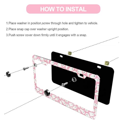 LIN KANG Pink Cute Ghost License Plate Frames for Women - 2 Pack Pink Car Plate Holder Cover Car Accessories for US Canada Standard with Free Screws Fasteners Caps, HLH-A520-PZJ - color: Pink Cute Ghost