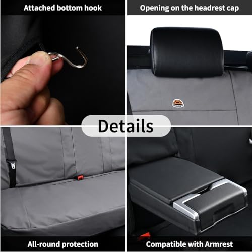 Coverado Universal Car Back Seat Covers - Canvas Rear Seat Cushions for Kids, Dogs & Most Vehicles - Gray - color: Gray, size: Rear