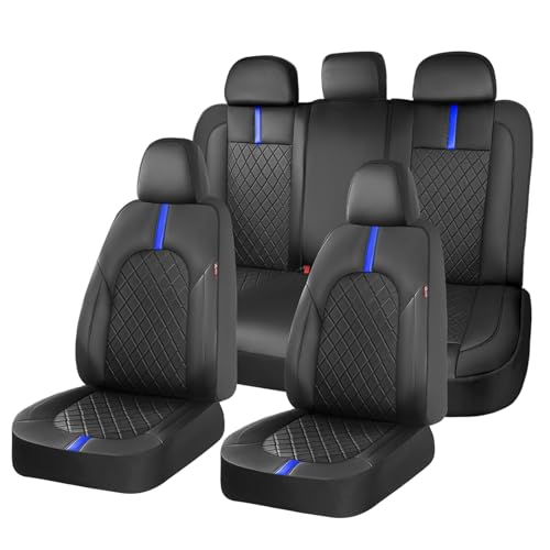 Coverado Full Set Car Seat Covers, Waterproof Front Seats Back Seat Cover, Leather Seat Covers Non-Slip Seat Protectors Universal Fit for Most Cars (Black-Blue) - color: Black-Blue, size: FullSet